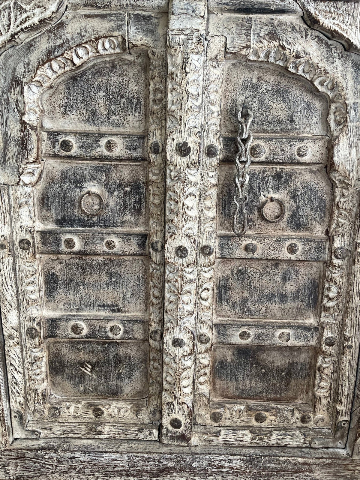 Hand-Carved Distressed Wooden Door Panel with Floral Border Detailing - DOBRI ARTS AU