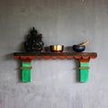 Hand-Carved Distressed Wooden Wall Shelf with Scalloped Edge – Compact Display Design - DOBRI ARTS AU