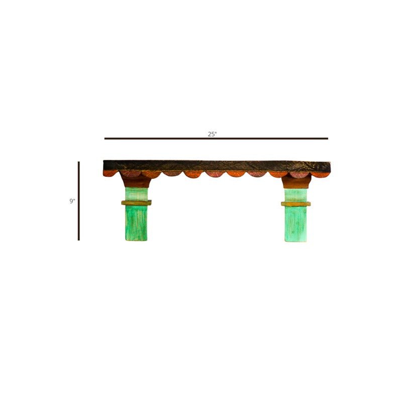 Hand-Carved Distressed Wooden Wall Shelf with Scalloped Edge – Compact Display Design - DOBRI ARTS AU