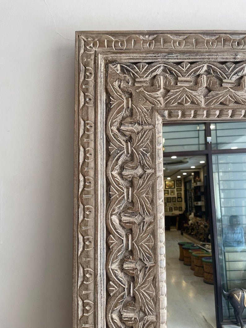 Hand-Carved Floral Wooden Mirror Frame – Large Rectangular Heritage Design - DOBRI ARTS AU