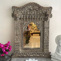 Hand-Carved Teal Arch Wooden Mirror Frame with Distressed Finish - DOBRI ARTS AU