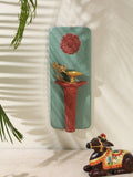 Hand-Carved Teal & Terracotta Wooden Wall Diya Shelf with Floral Medallion - DOBRI ARTS AU