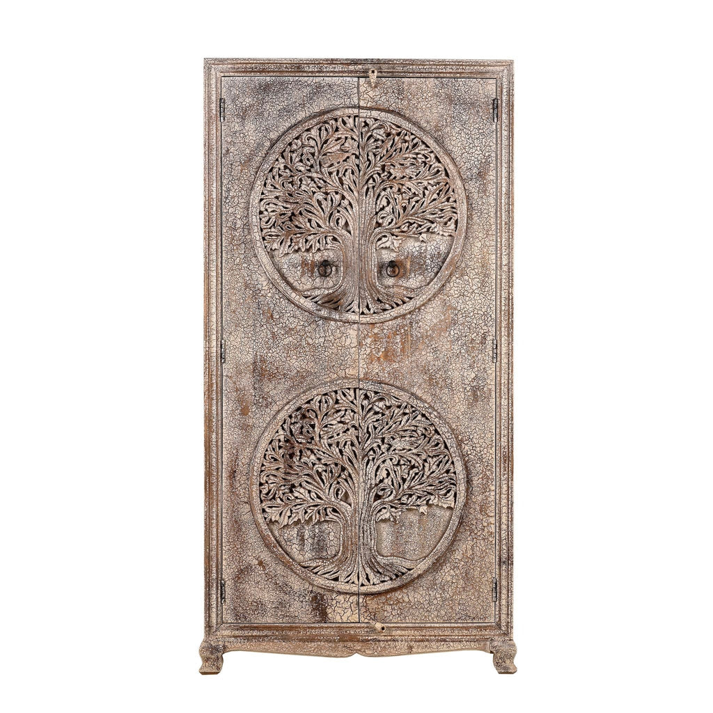 Hand-Carved Tree of Life Distressed Wooden Storage Cabinet - DOBRI ARTS AU