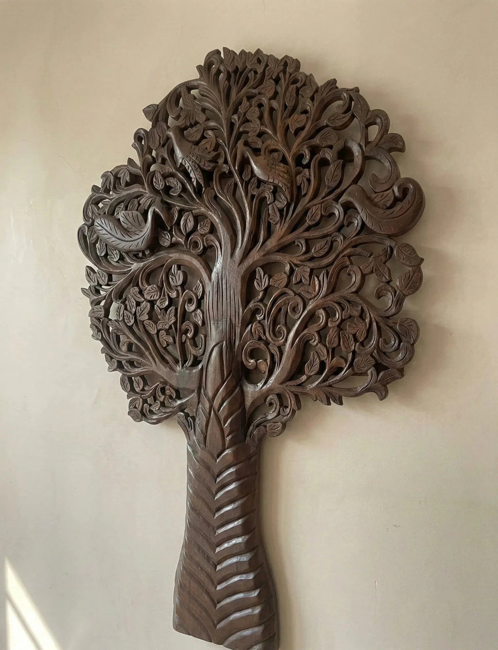 Hand-Carved Tree of Life Wooden Wall Sculpture with Birds - DOBRI ARTS AU