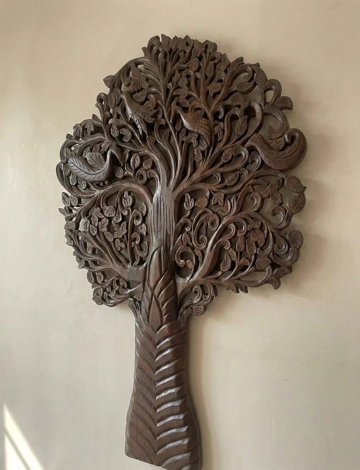 Hand-Carved Tree of Life Wooden Wall Sculpture with Birds - DOBRI ARTS AU