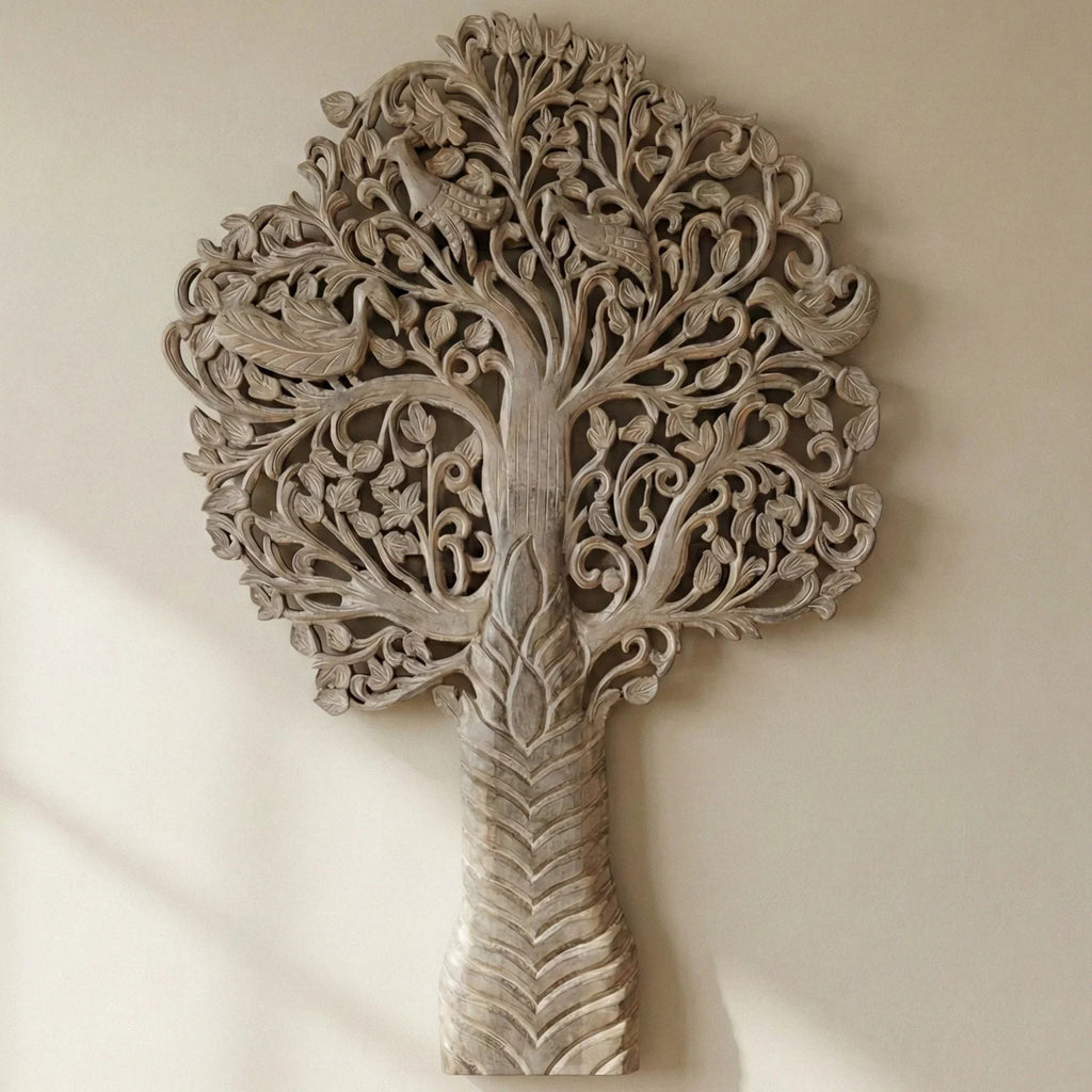 Hand-Carved Tree of Life Wooden Wall Sculpture with Birds - DOBRI ARTS AU