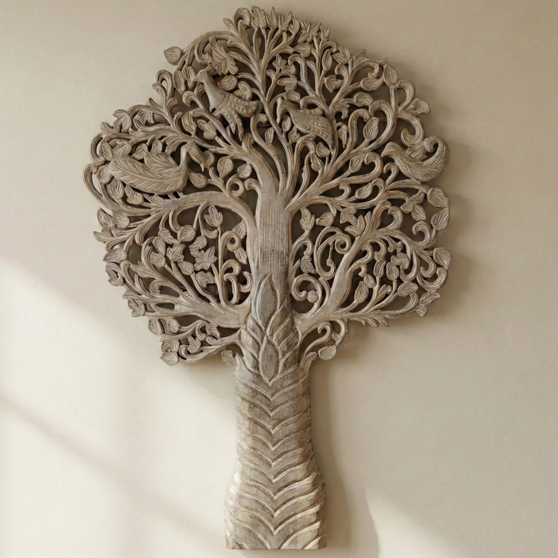 Hand-Carved Tree of Life Wooden Wall Sculpture with Birds - DOBRI ARTS AU