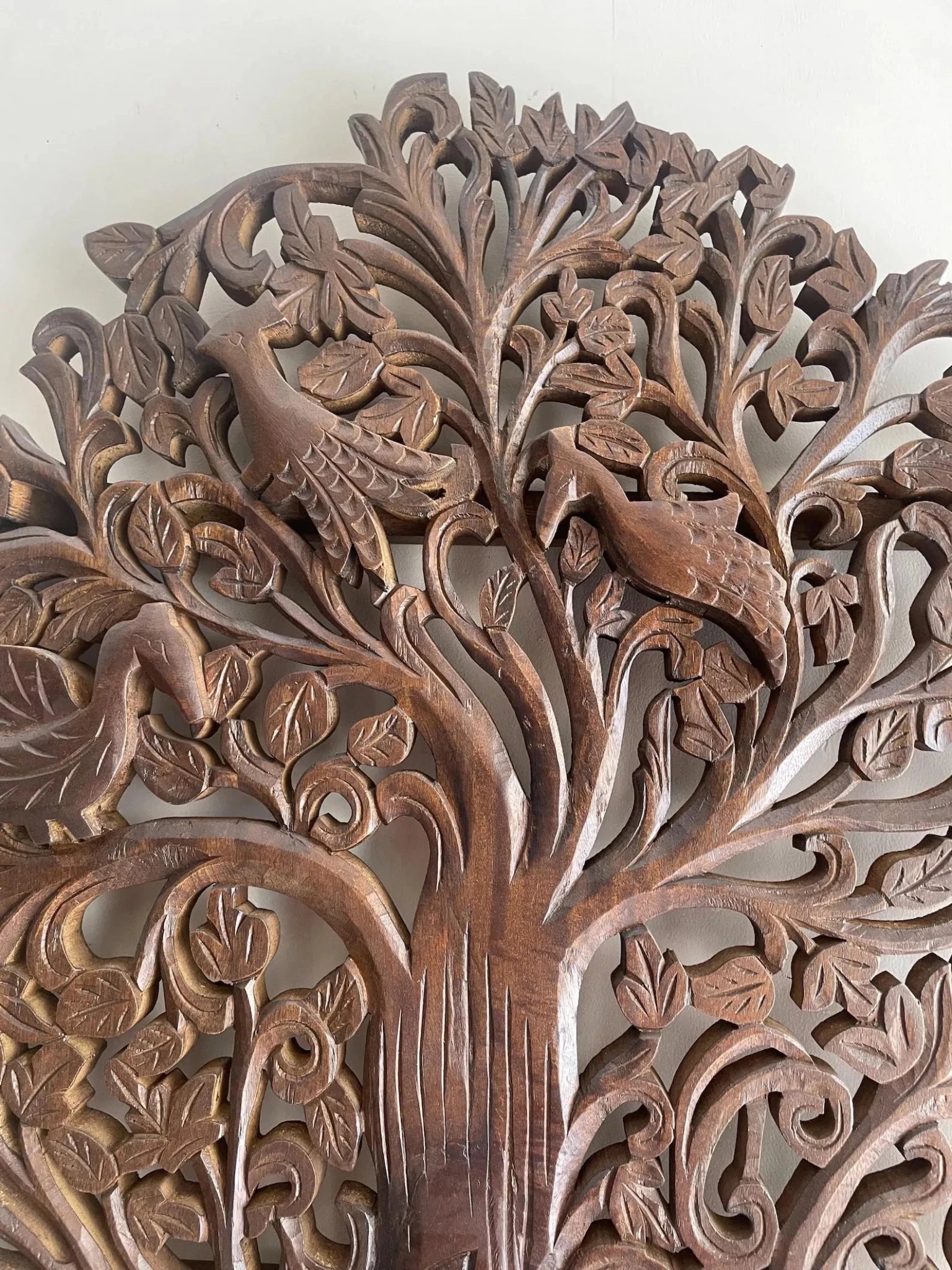 Hand-Carved Tree of Life Wooden Wall Sculpture with Birds - DOBRI ARTS AU