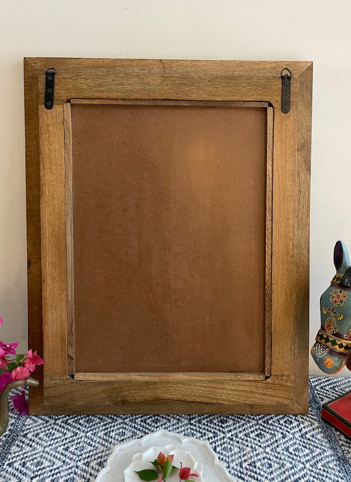 Hand-Carved Whitewashed Arch Wooden Mirror Frame with Floral Detailing - DOBRI ARTS AU