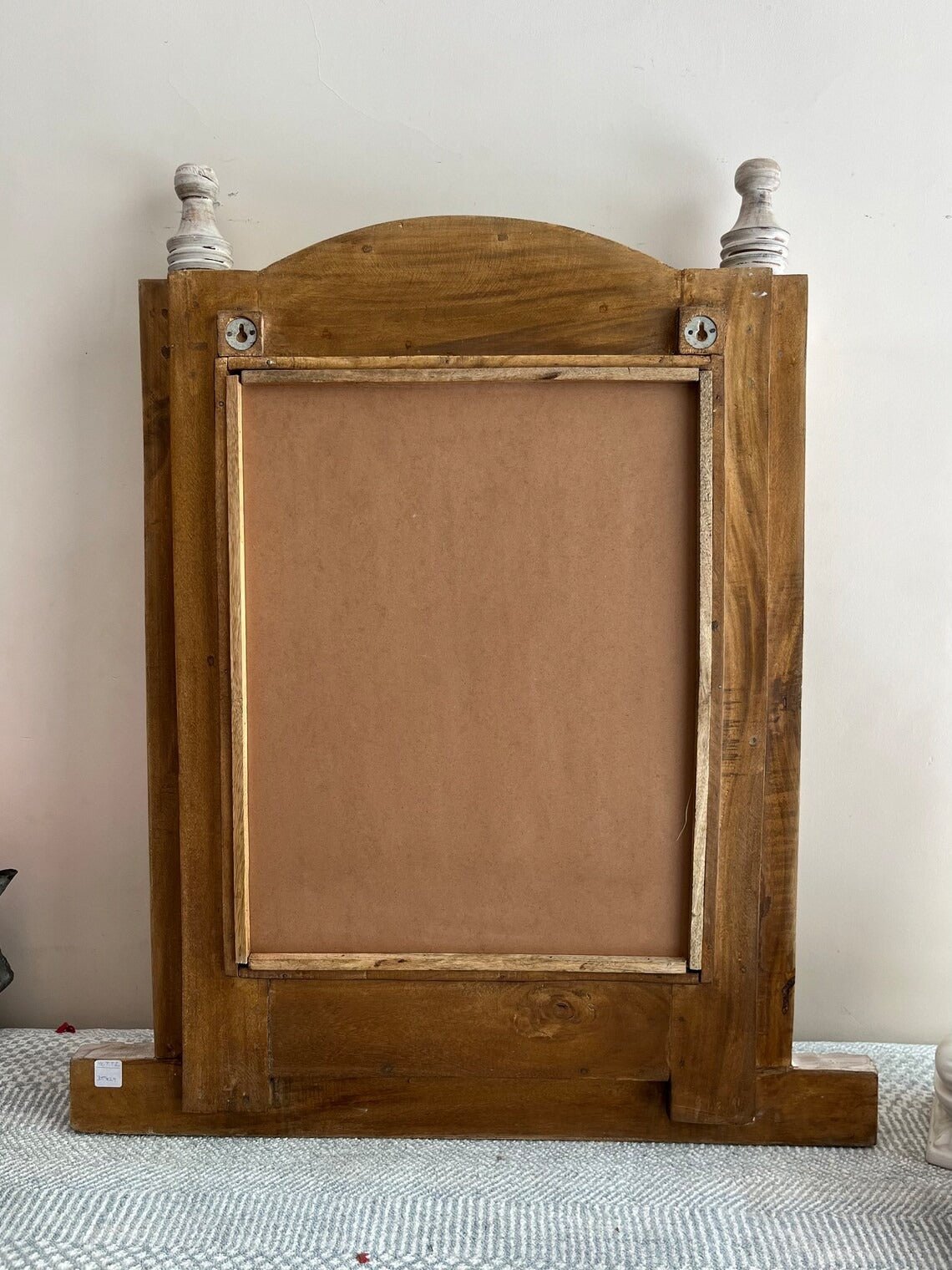 Hand-Carved Whitewashed Arch Wooden Mirror Frame with Pillar Detailing - DOBRI ARTS AU