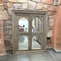 Hand-Carved Whitewashed Quad-Arch Wooden Wall Mirror with Jharokha Detailing - DOBRI ARTS AU