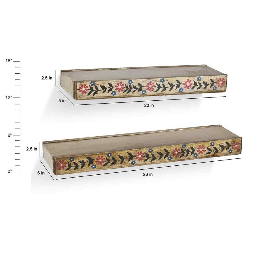 Hand-Painted Floral Wooden Wall Shelf – Slim Floating Design (Multiple Sizes) - DOBRI ARTS AU