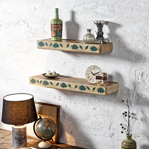 Hand-Painted Floral Wooden Wall Shelf – Slim Floating Design (Multiple Sizes) - DOBRI ARTS AU
