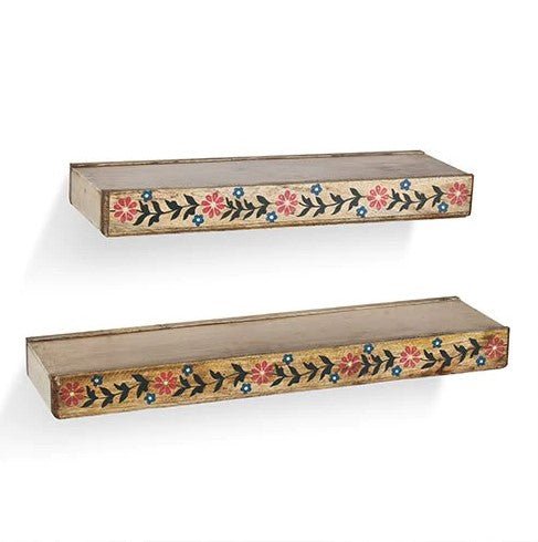Hand-Painted Floral Wooden Wall Shelf – Slim Floating Design (Multiple Sizes) - DOBRI ARTS AU