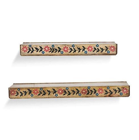 Hand-Painted Floral Wooden Wall Shelf – Slim Floating Design (Multiple Sizes) - DOBRI ARTS AU