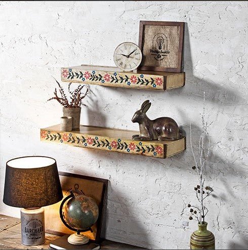 Hand-Painted Floral Wooden Wall Shelf – Slim Floating Design (Multiple Sizes) - DOBRI ARTS AU