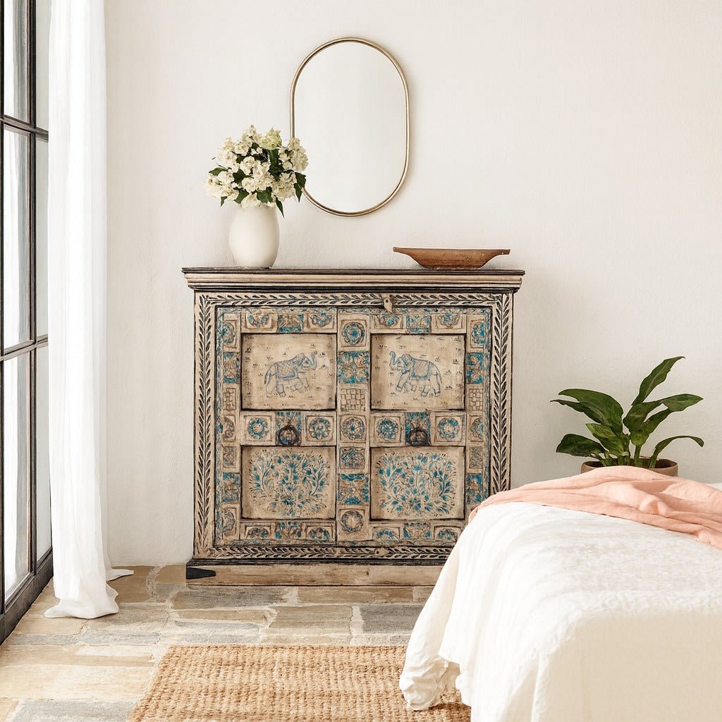 Hand Painted Old Door Cabinet 120x110cm - DOBRI ARTS AU