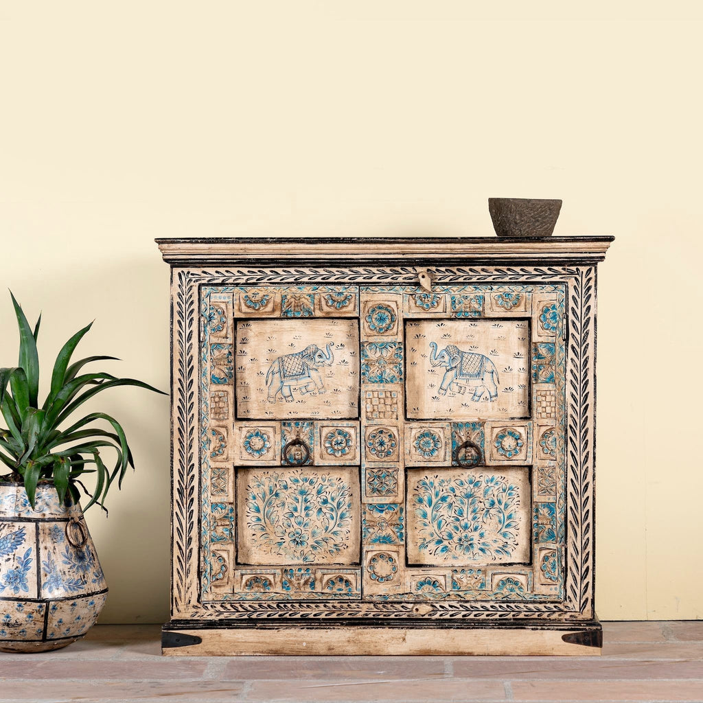 Hand Painted Old Door Cabinet 120x110cm - DOBRI ARTS AU