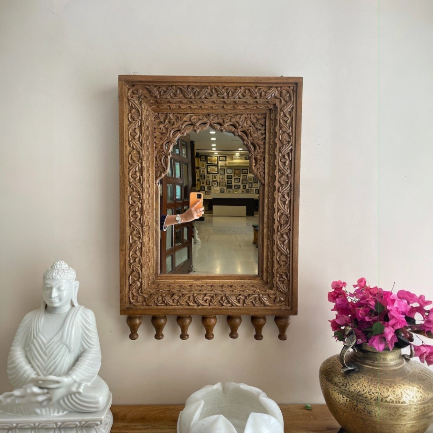 Handcarved Floral Arch Wooden Wall Mirror - DOBRI ARTS AU