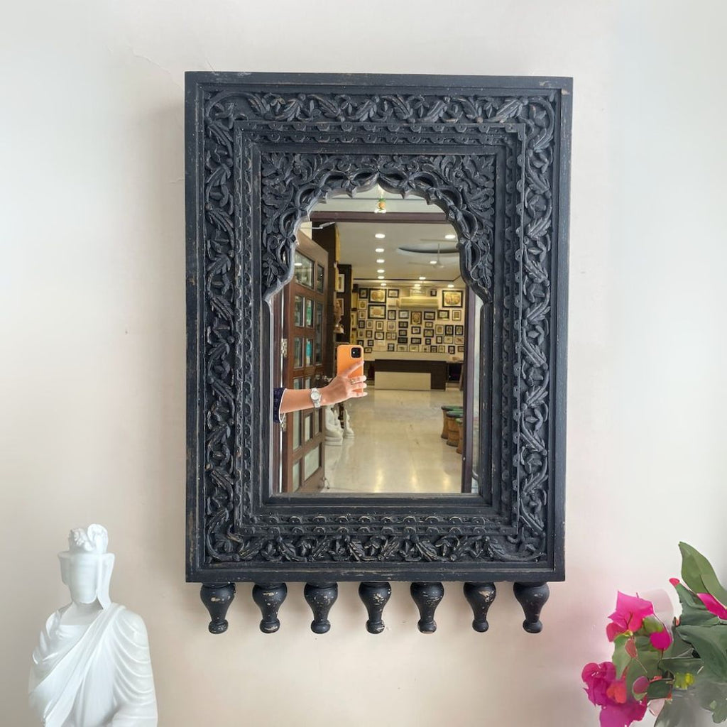 Handcarved Floral Arch Wooden Wall Mirror - DOBRI ARTS AU