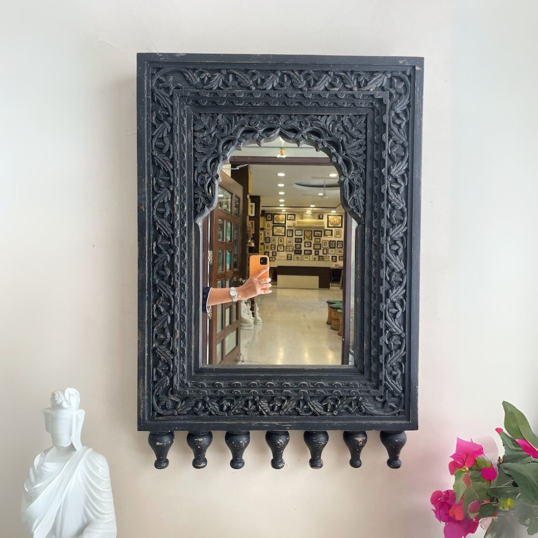 Handcarved Floral Arch Wooden Wall Mirror - DOBRI ARTS AU