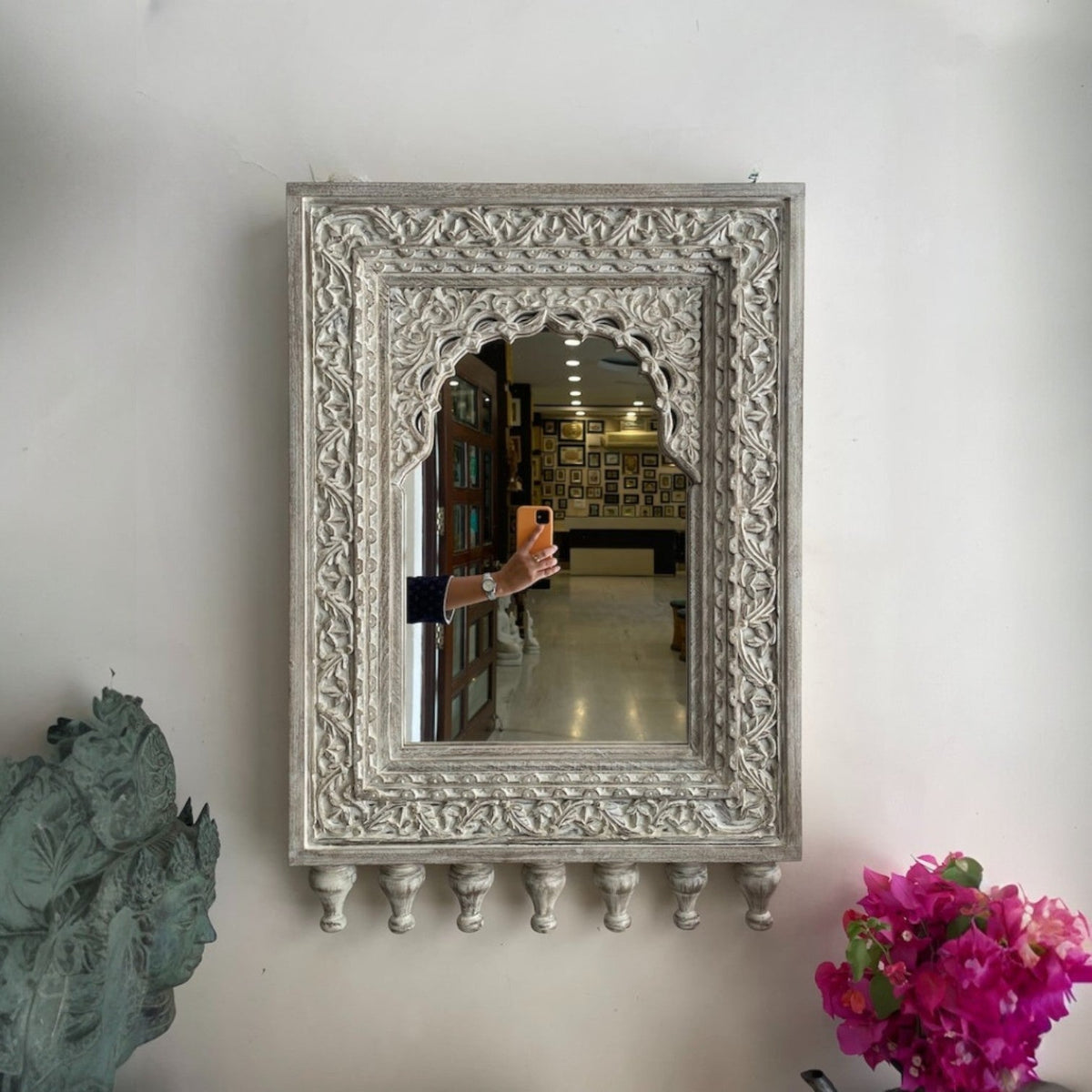 Handcarved Floral Arch Wooden Wall Mirror - DOBRI ARTS AU