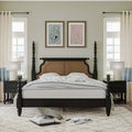 Handcrafted Black Four Poster Bed with Cane Rattan Headboard – Vintage Queen King California King Solid Wood Style Bedroom Bed Frame - DOBRI ARTS AU