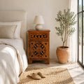 Handcrafted Floral Carved Solid Wood Bedside Cabinet - DOBRI ARTS AU