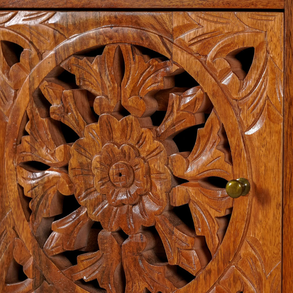 Handcrafted Floral Carved Solid Wood Bedside Cabinet - DOBRI ARTS AU