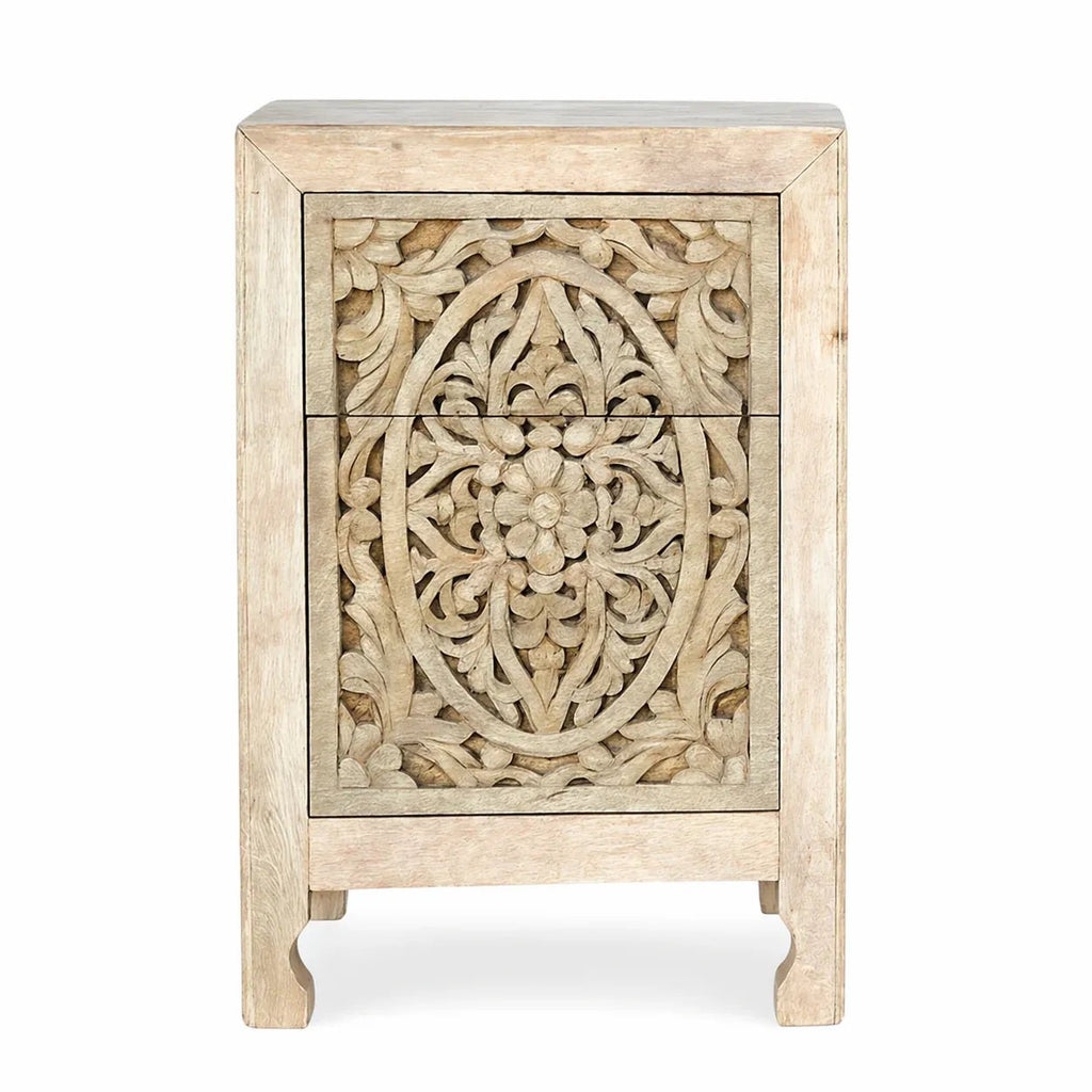 Handcrafted Floral Carved Wooden Bedside Chest - DOBRI ARTS AU