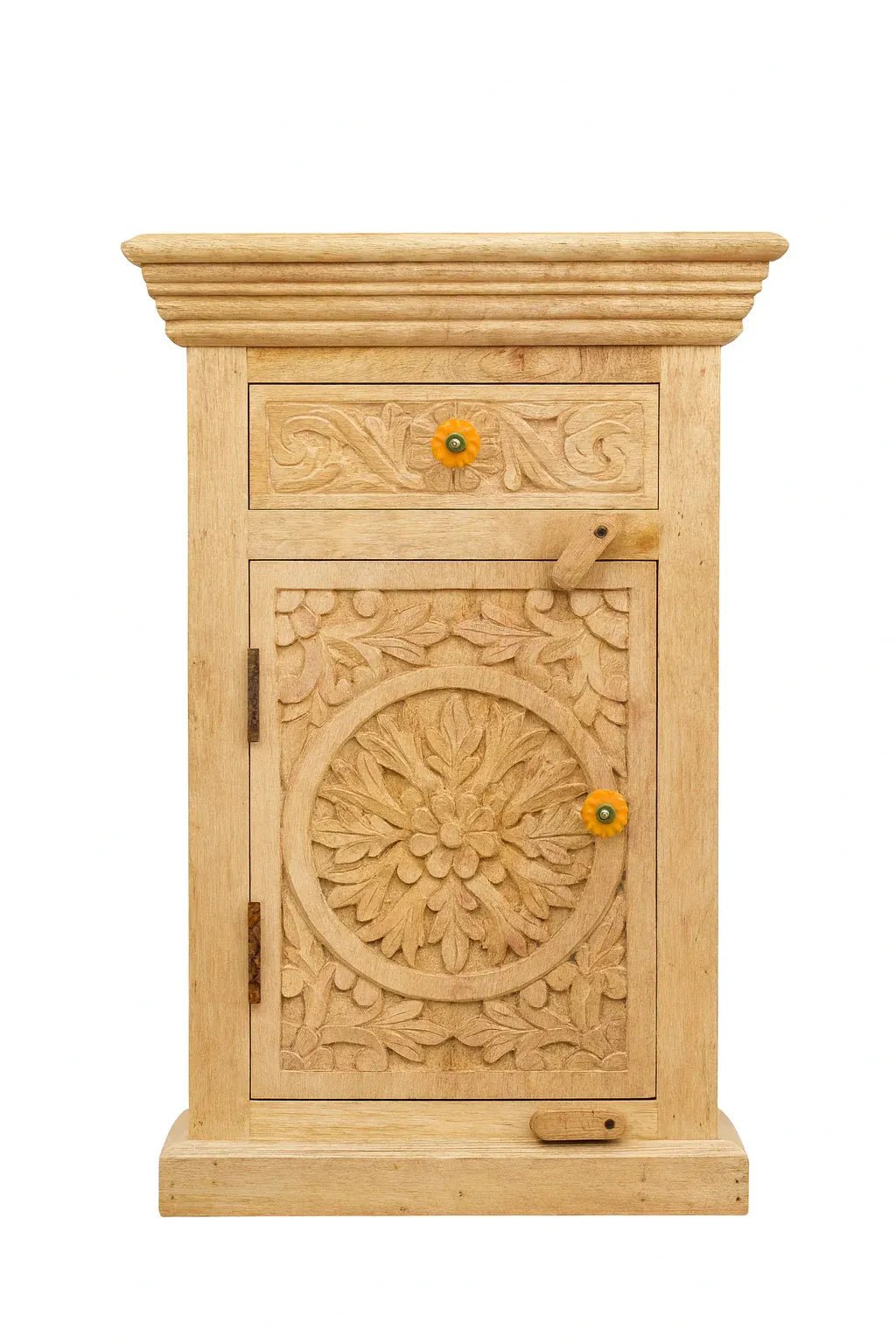 Handcrafted Floral Medallion Wooden Bedside Cabinet - DOBRI ARTS AU
