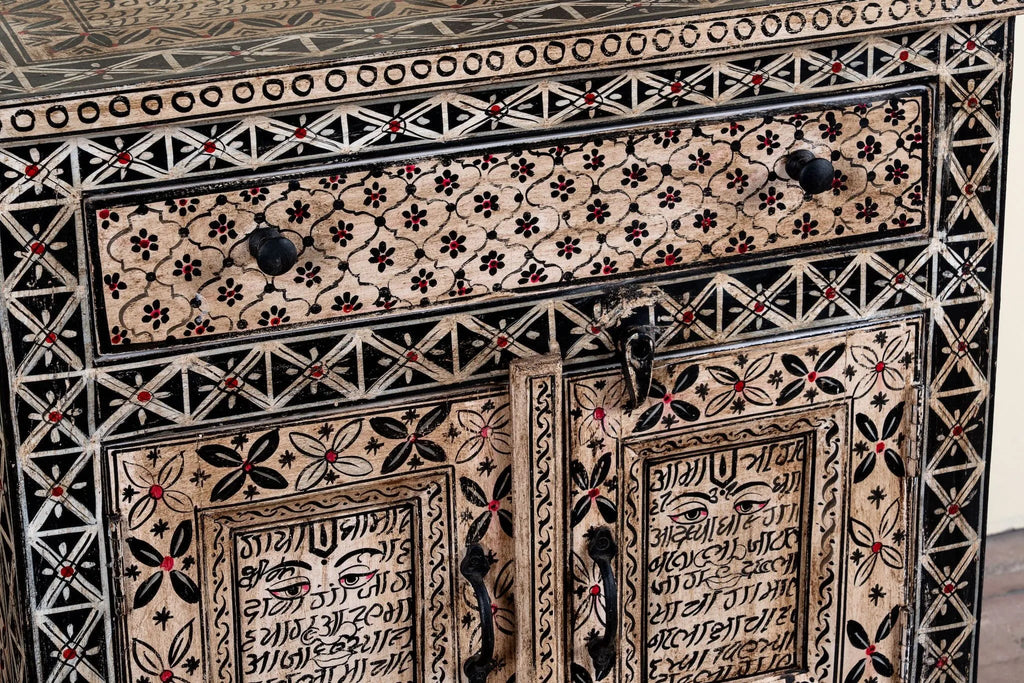 Handcrafted Tribal Art Mango Wood Accent Cabinet - DOBRI ARTS AU