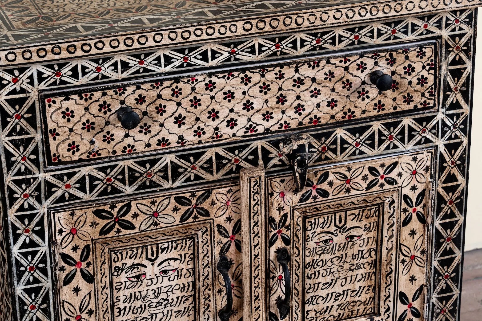 Handcrafted Tribal Art Mango Wood Accent Cabinet - DOBRI ARTS AU