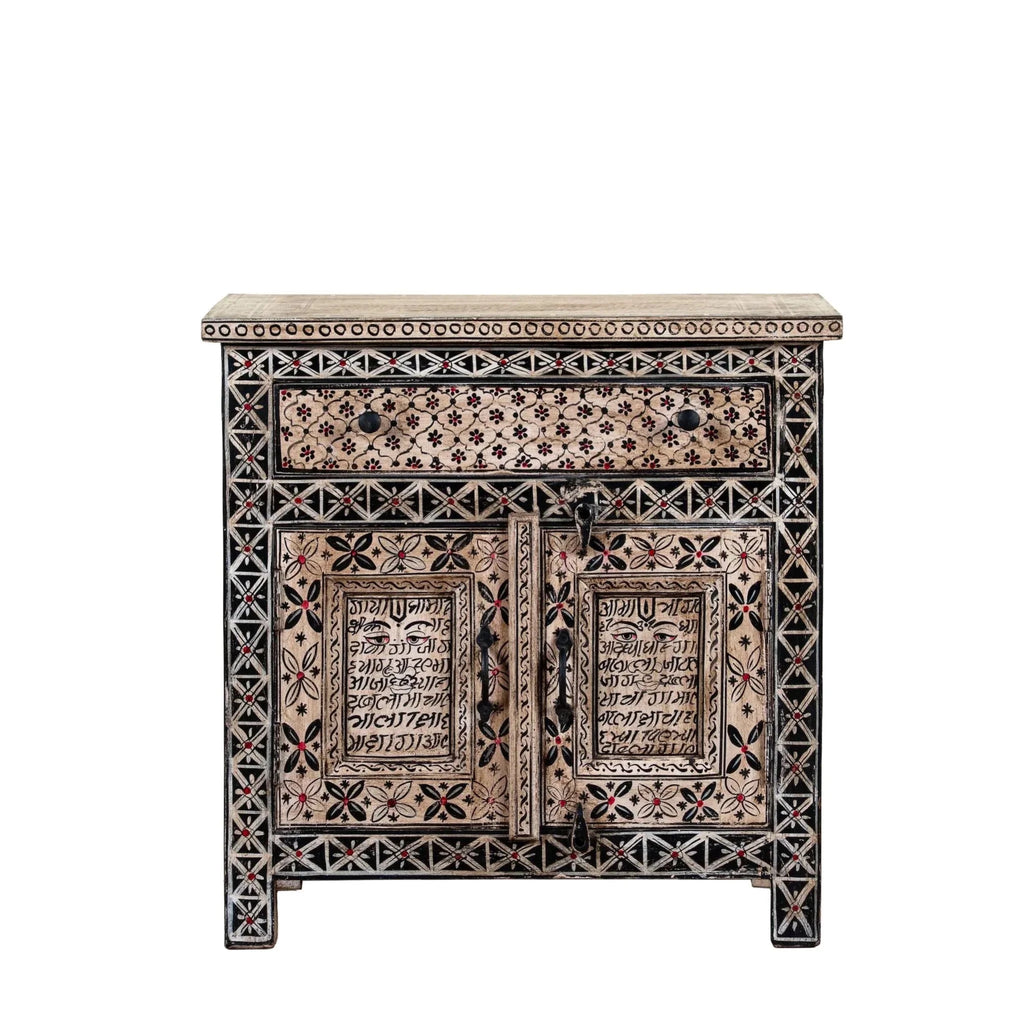Handcrafted Tribal Art Mango Wood Accent Cabinet - DOBRI ARTS AU