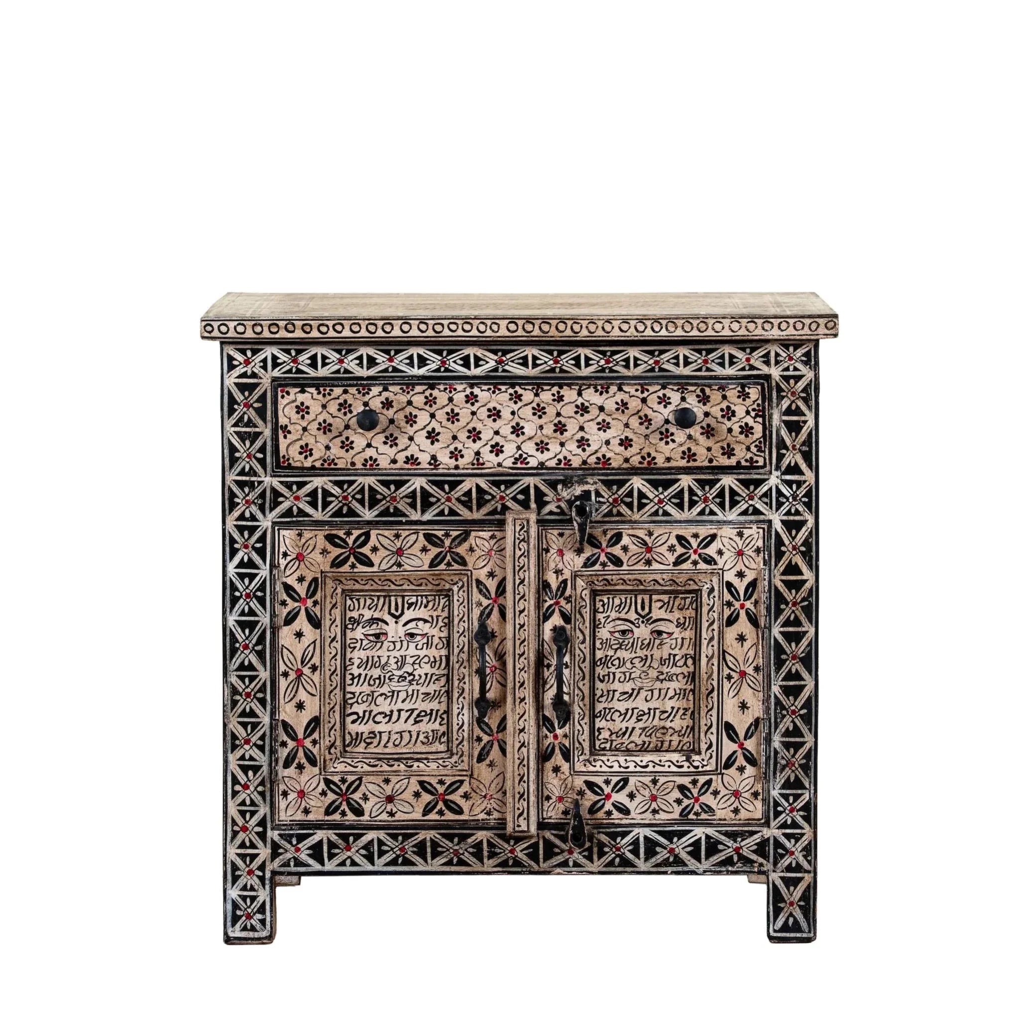 Handcrafted Tribal Art Mango Wood Accent Cabinet - DOBRI ARTS AU