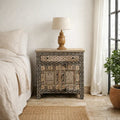 Handcrafted Tribal Art Mango Wood Accent Cabinet - DOBRI ARTS AU