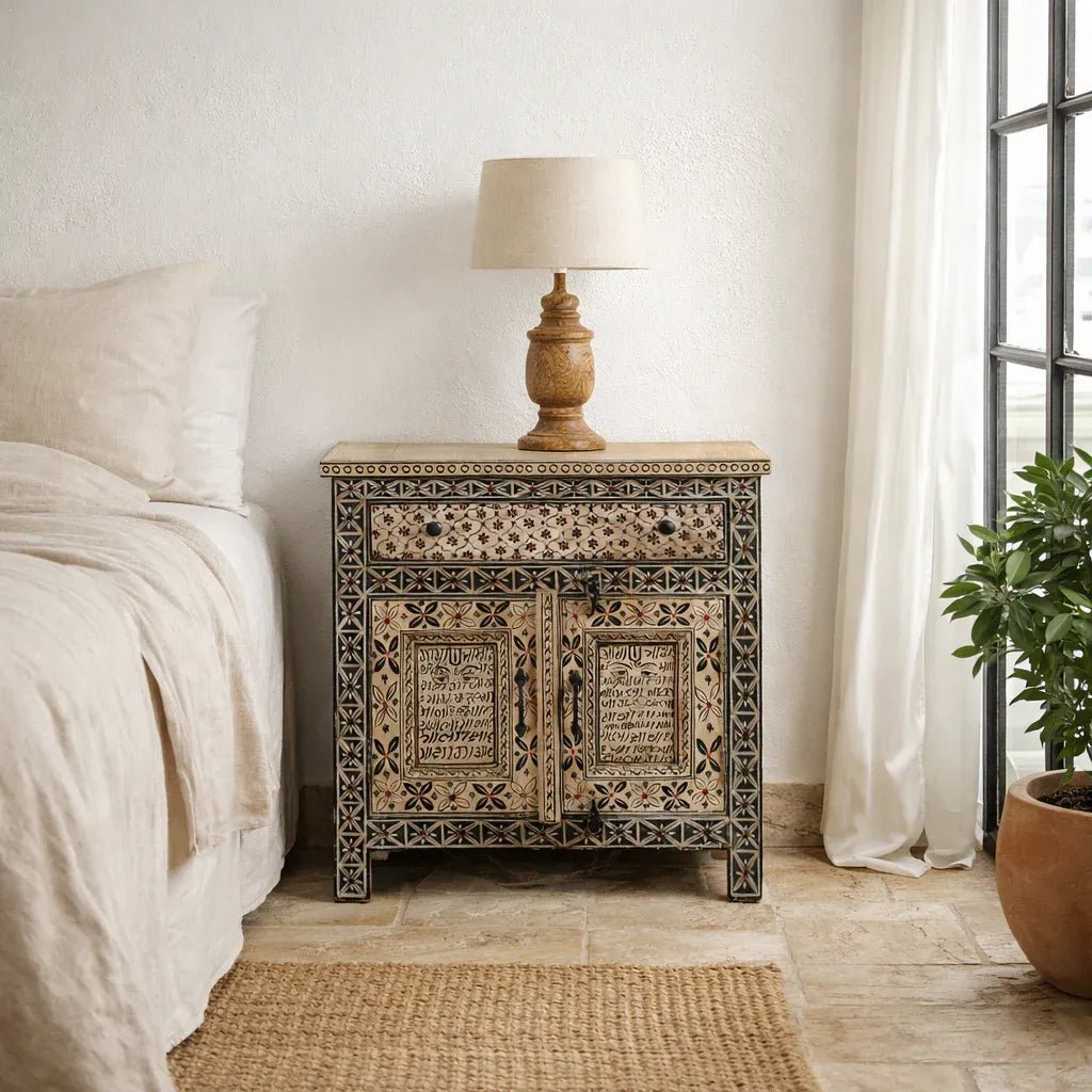 Handcrafted Tribal Art Mango Wood Accent Cabinet - DOBRI ARTS AU