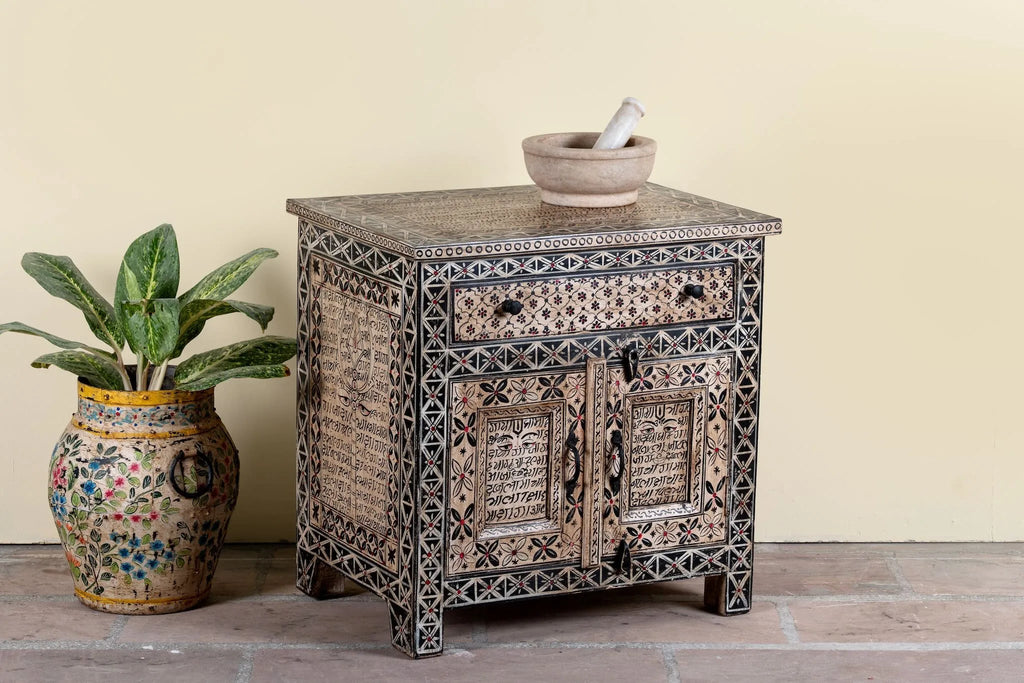 Handcrafted Tribal Art Mango Wood Accent Cabinet - DOBRI ARTS AU