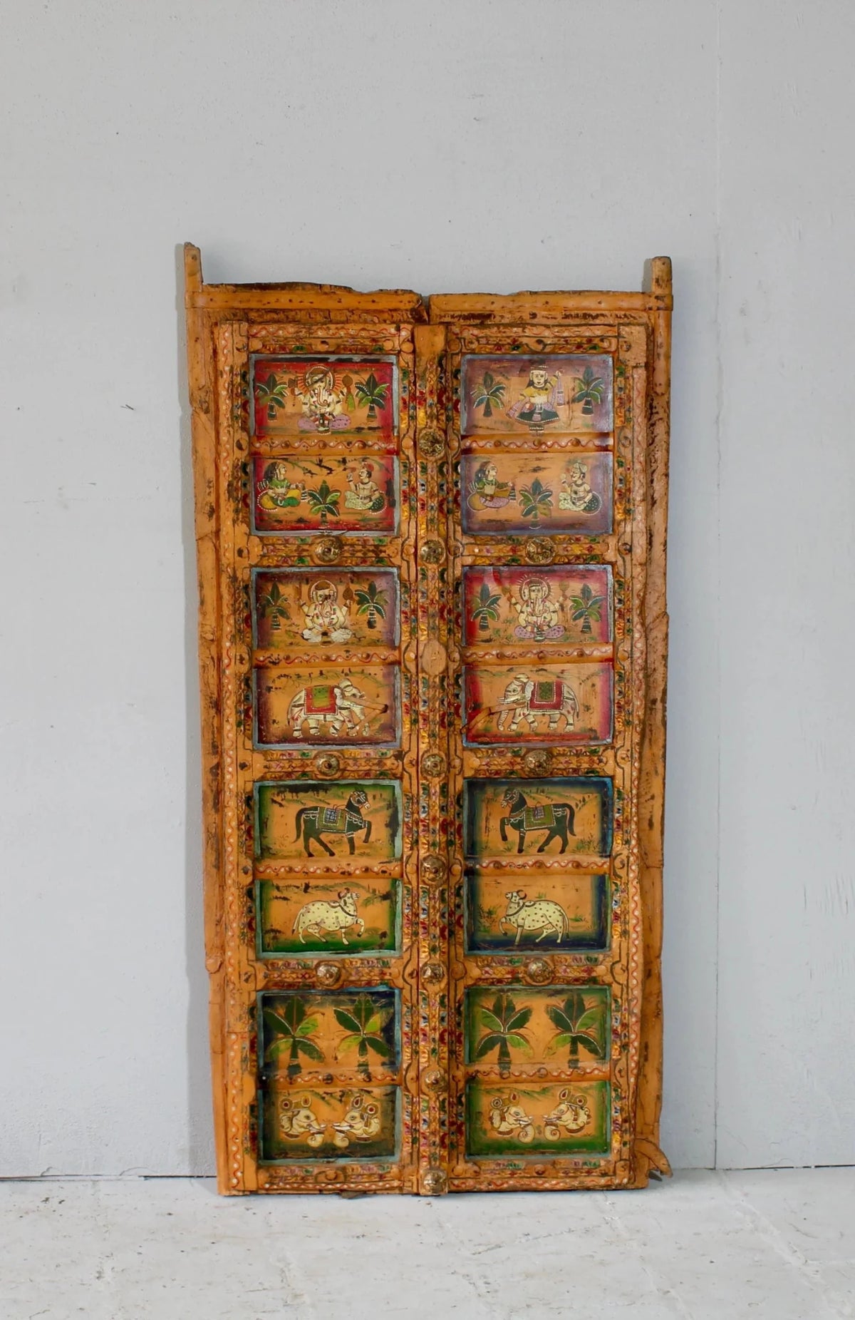 Harit Antique Hand-Painted Indian Door Panel - DOBRI ARTS AU