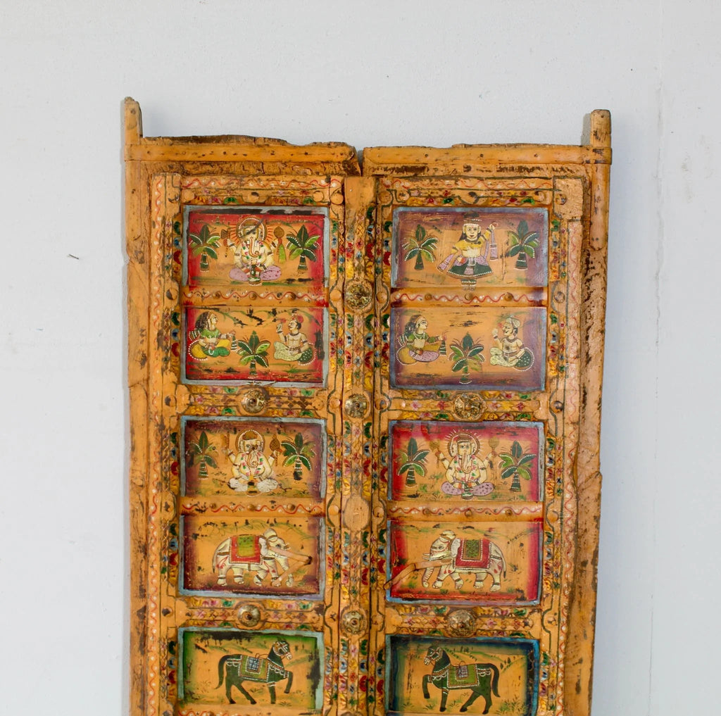 Harit Antique Hand-Painted Indian Door Panel - DOBRI ARTS AU