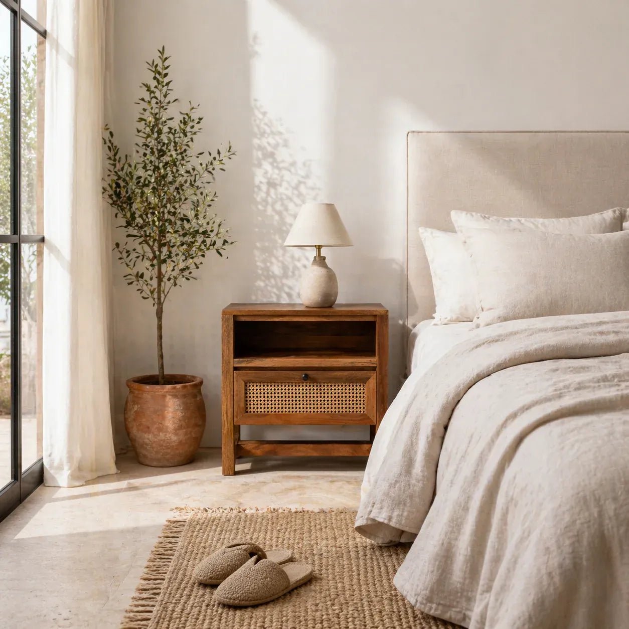 Harper Cane Front Bedside Table - DOBRI ARTS AU