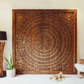 Hazel Hand Carved Mango Wood Headboard – Ornate Mandala Wall Panel with Floral Motif, Teak Finish - DOBRI ARTS AU