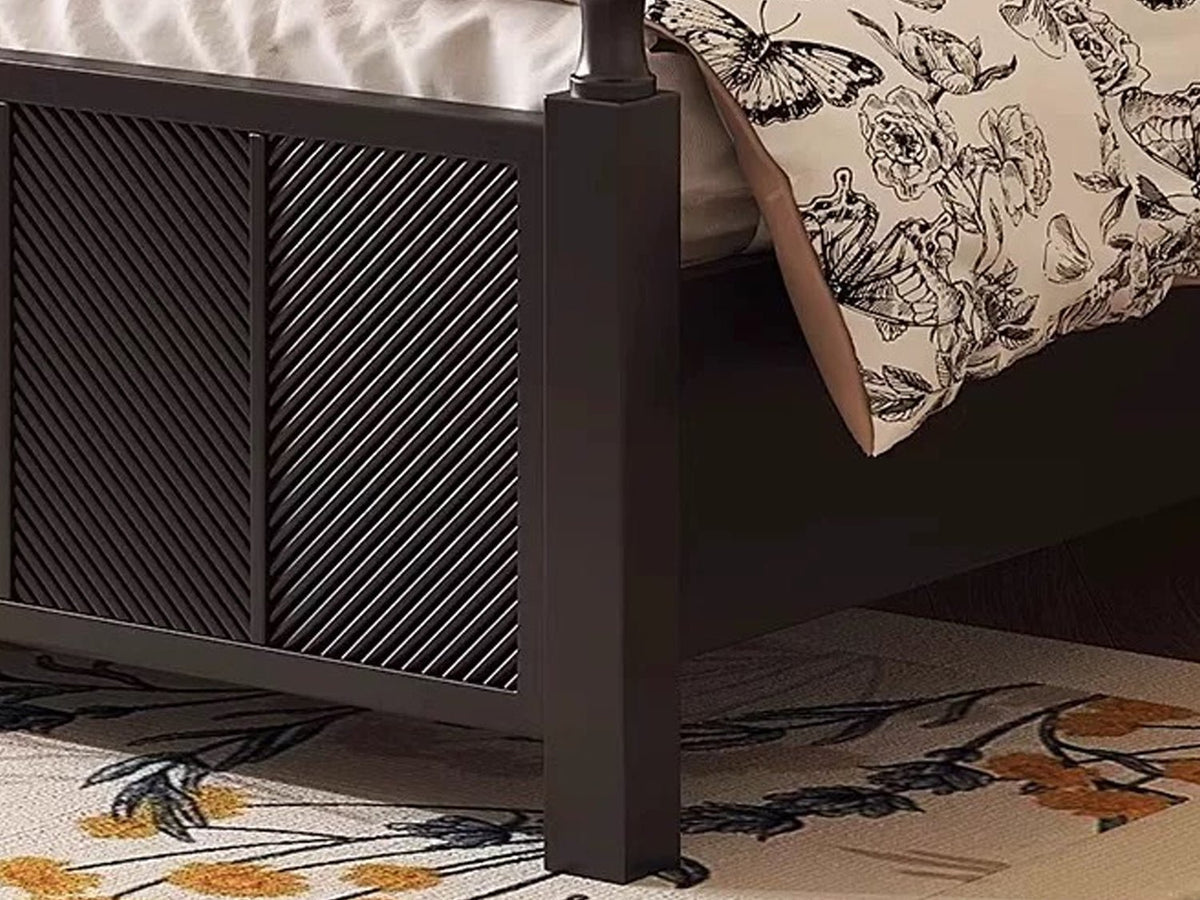 Hercules Classic Sheesham Wood Bed – Elegant Matte Black Panelled King Queen Bed with Decorative Spindle Posts - DOBRI ARTS AU