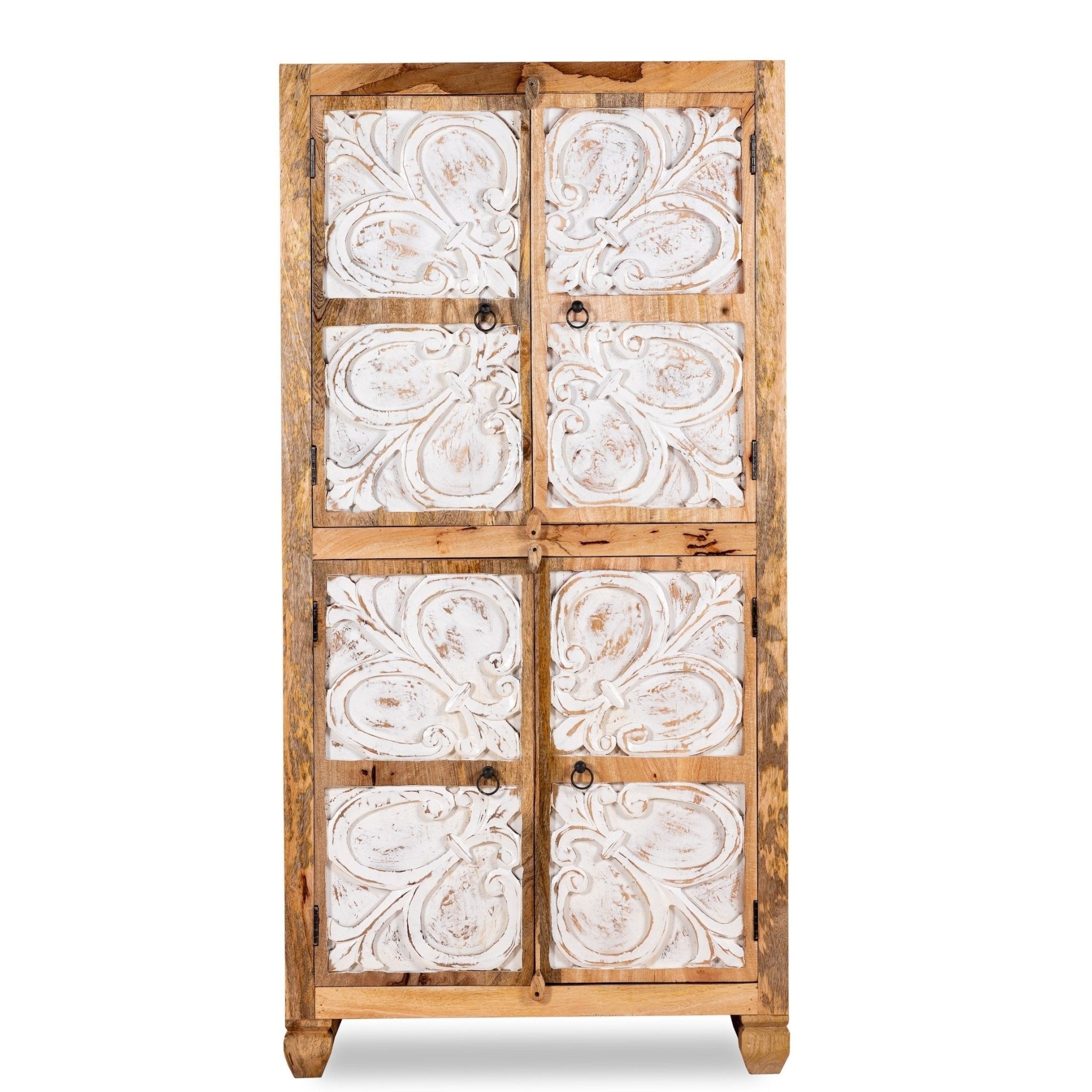 Hite Scrollwork Wooden Almirah Storage Cabinet - DOBRI ARTS AU