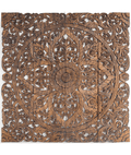 Honey Hand Carved Mango Wood Floral Mandala Headboard – Ornate Boho Scrollwork Decorative Wall Panel - DOBRI ARTS AU