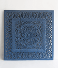 Indigo Blue Hand Carved Mango Wood Floral Scroll Headboard – Ornate Botanical Boho Wall Panel - DOBRI ARTS AU