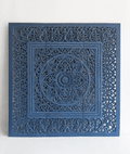 Indigo Hand Carved Mango Wood Floral Medallion Headboard – Ornate Indian Carved Decorative Wall Panel - DOBRI ARTS AU