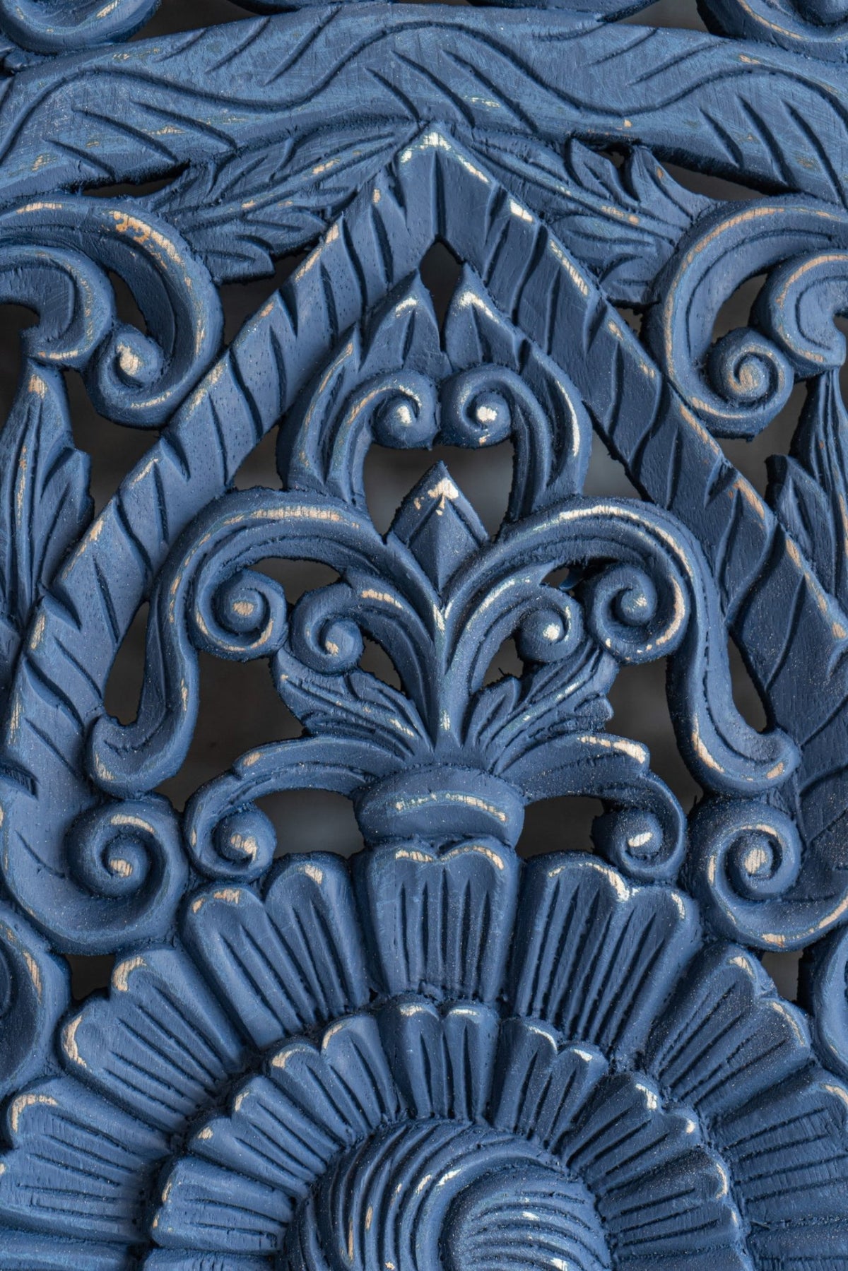 Indigo Hand Carved Mango Wood Floral Medallion Headboard – Ornate Indian Carved Decorative Wall Panel - DOBRI ARTS AU