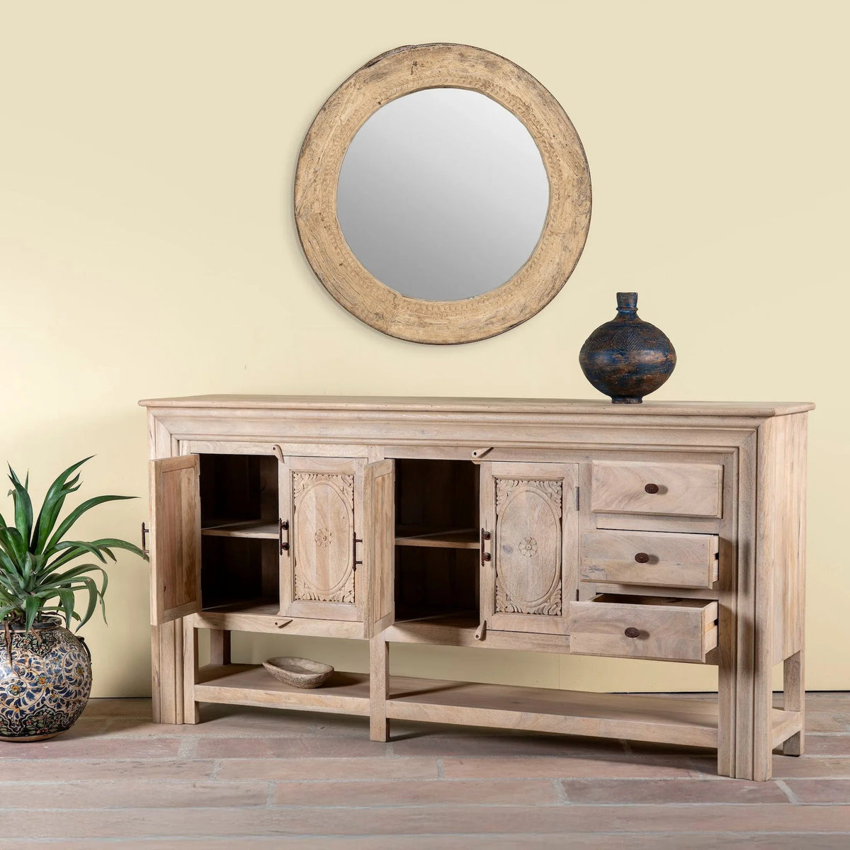 Iravati Carved Mango Wood Sideboard - DOBRI ARTS AU