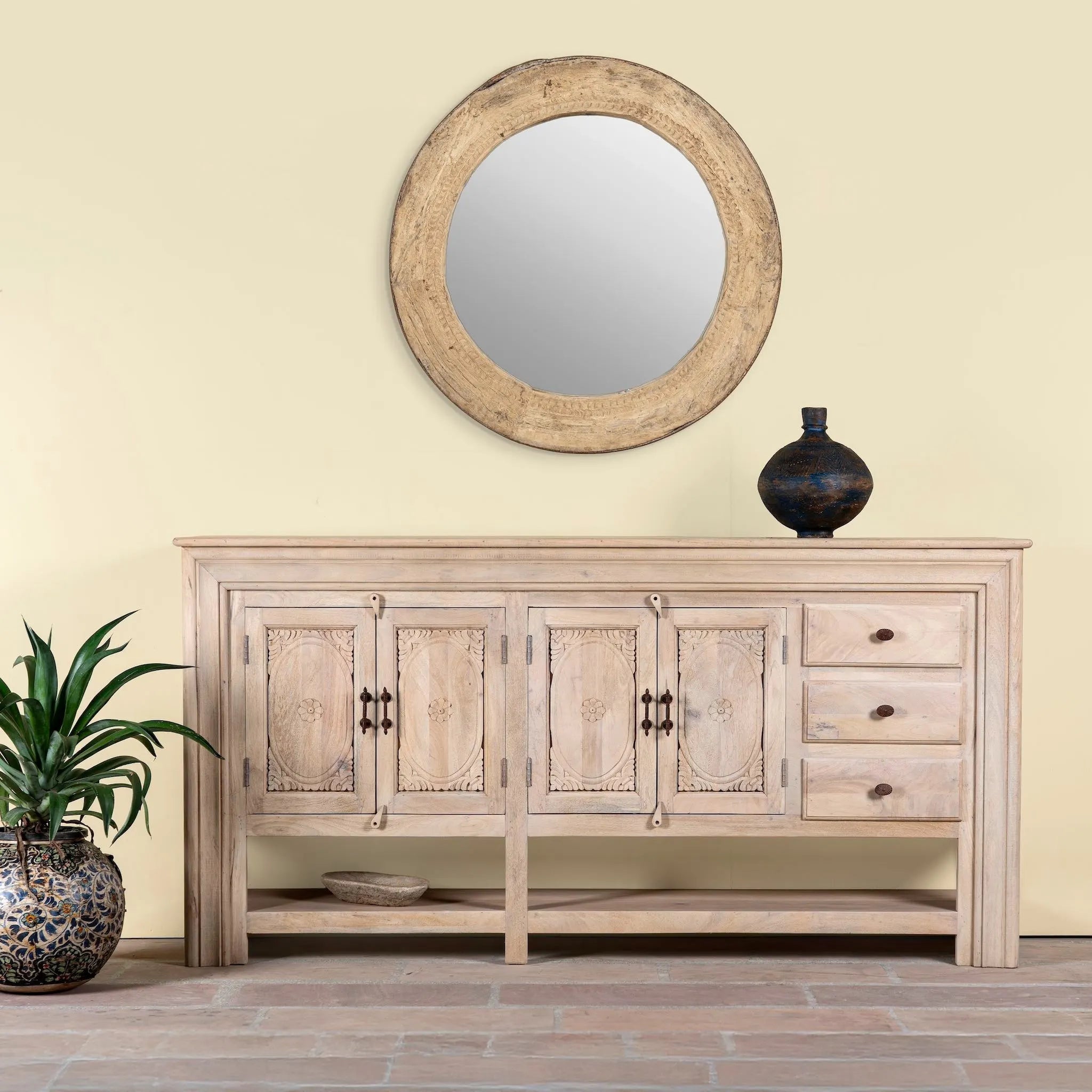 Iravati Carved Mango Wood Sideboard - DOBRI ARTS AU